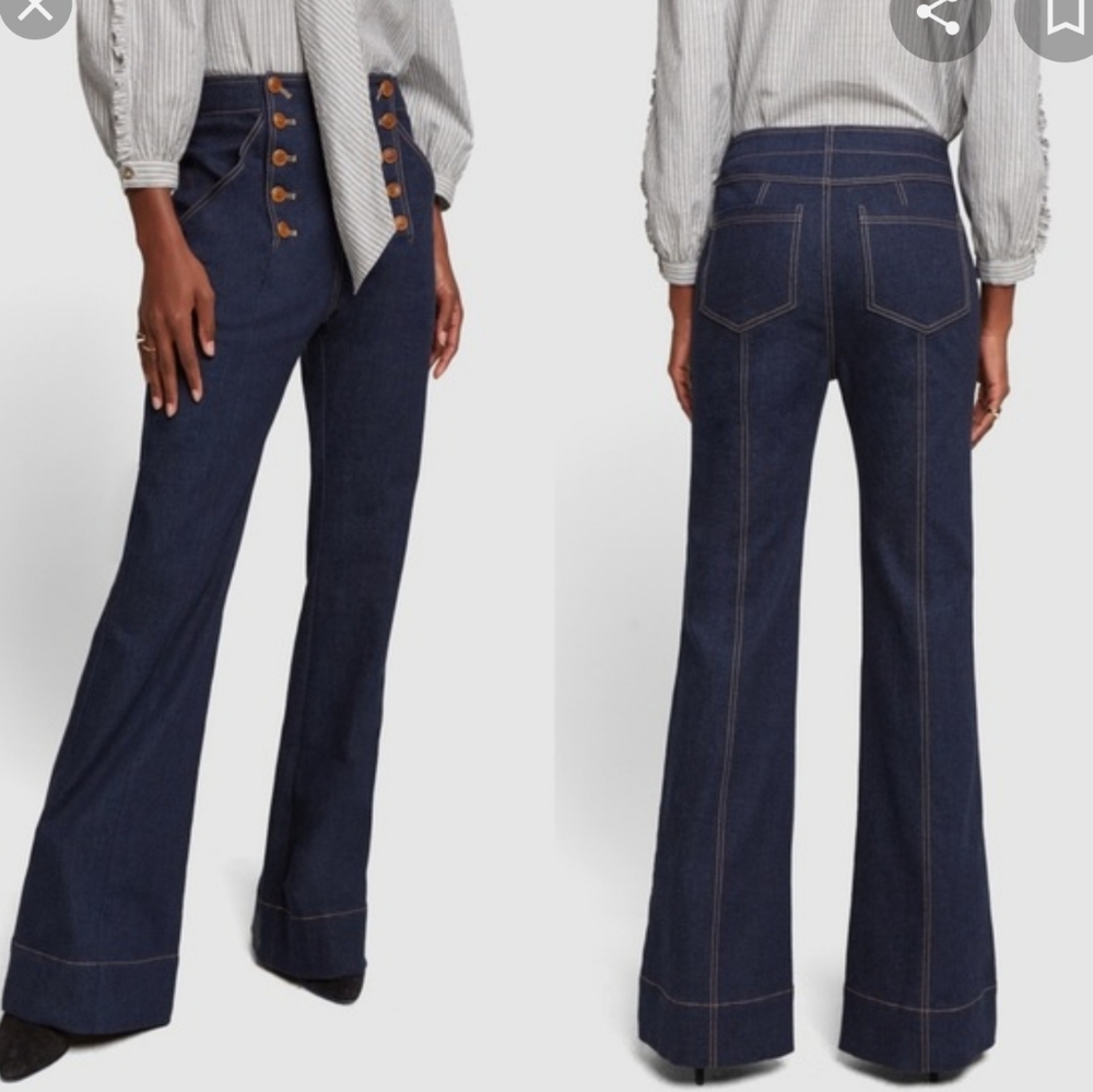 Ulla Johnson Indigo Button-Front Flare Jeans
